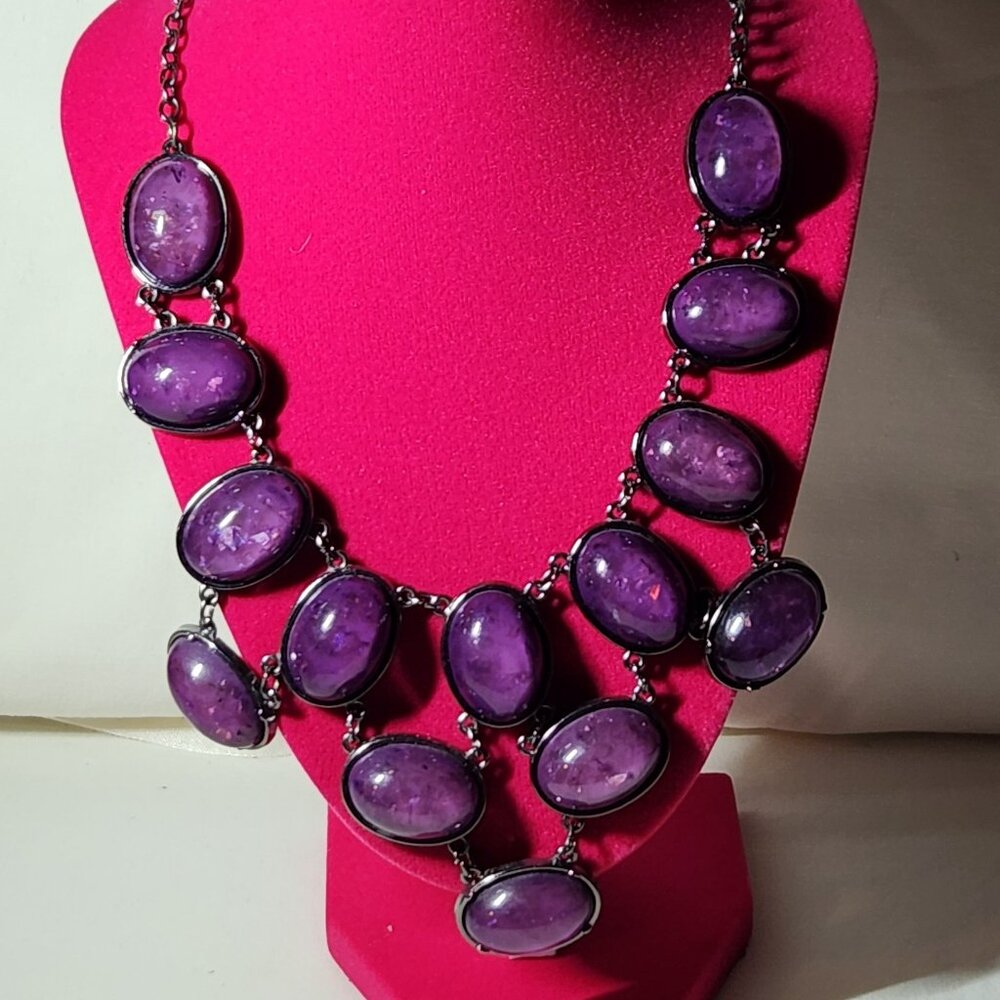 THREE FOR $20 Purple stone bib necklace costume dark hardware NIP